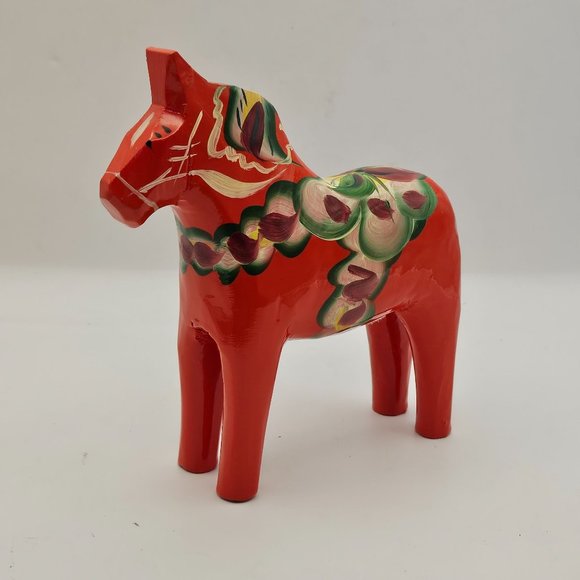 Red Swedish Dala Horse Nils Olsson 5" Tall Wooden - Picture 4 of 6